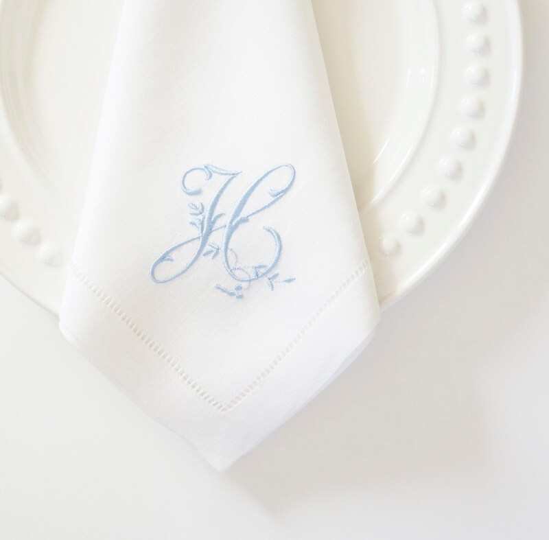 VINEYARD FONT on Embroidered Cloth Dinner Napkins and Guest Hand Towels - Wedding Keepsake or Special Occasions